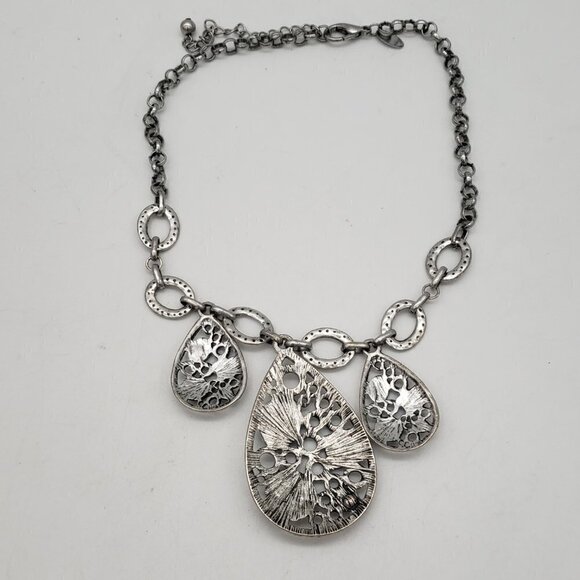 Laura Ashley Teardrop Gemstone Boho Tribal Silver Links Statement Necklace - Picture 9 of 9